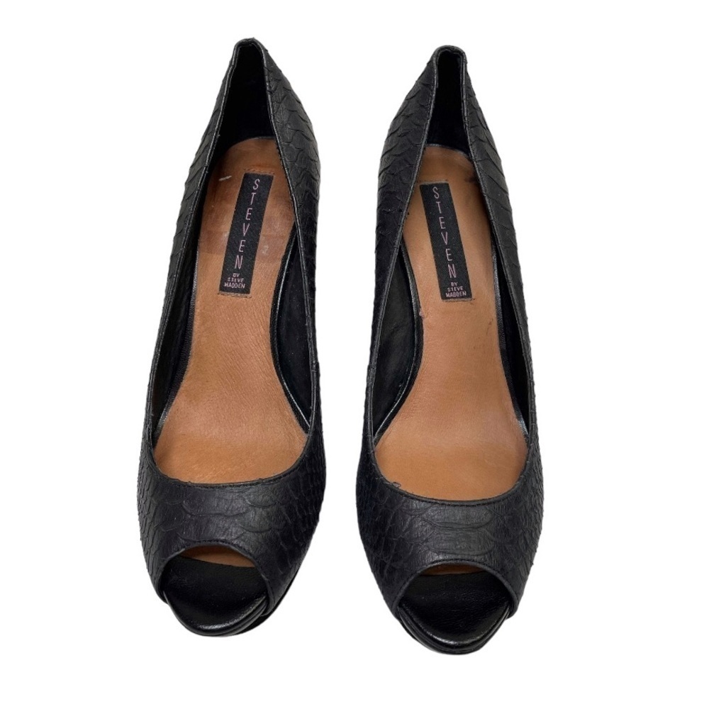 STEVEN BY STEVE MADDEN Noizey Leather Peep Toe Chunky Heels size 9 - Picture 3 of 10